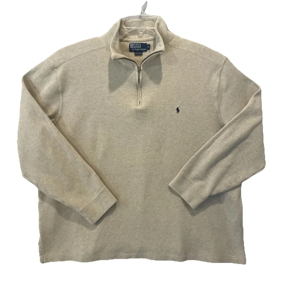 Polo‎ Ralph Lauren XL TAN Quarter Zip 1/4 Tight Knit Pony ~ EXCELLENT Fast Ship